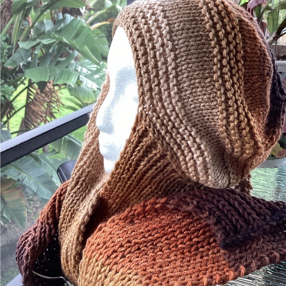 Hat Scarf Set Hand Crafted Brown Tan Rust Multicolored Ombre Knit - Picture 4 of 16